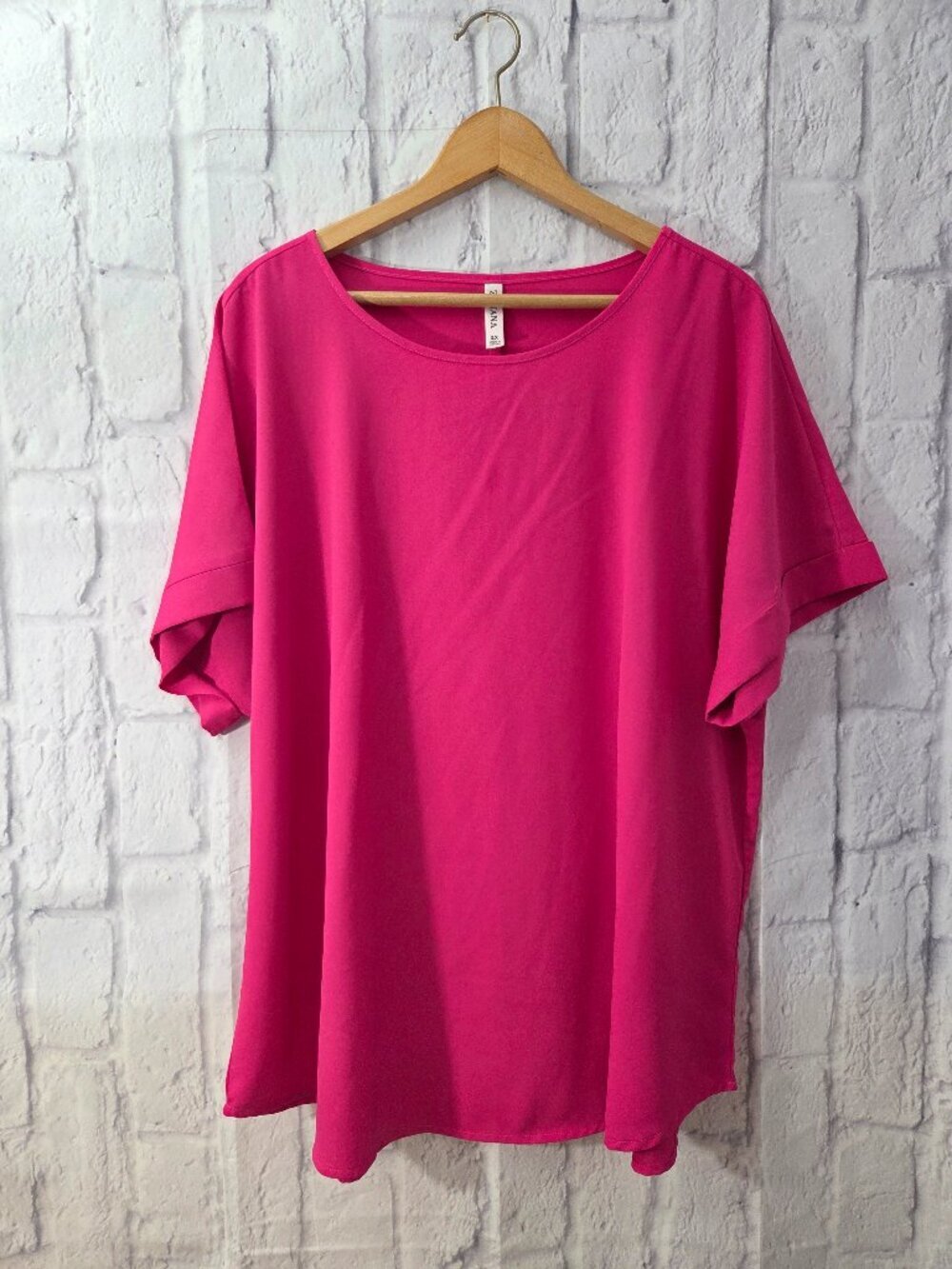 Zenana Plus 2X Hot Pink Chiffon Shortsleeve Summer Casual Blouse FLAW